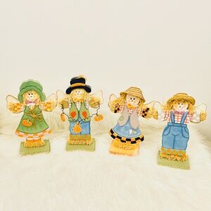 🍂 Set of 4 Harvest Angel Scarecrow Figures – Fall Farmhouse Décor